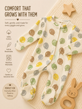 Bundle: 3-Pack 100% Cotton Ribbed Balloon Print Baby Sleepsuits