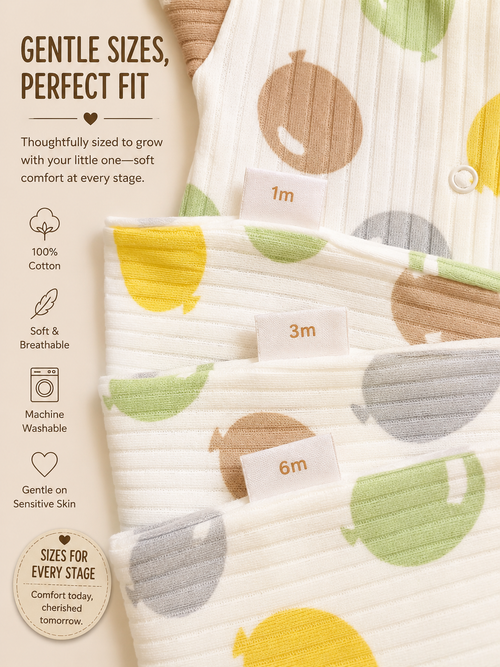 Bundle: 3-Pack 100% Cotton Ribbed Balloon Print Baby Sleepsuits