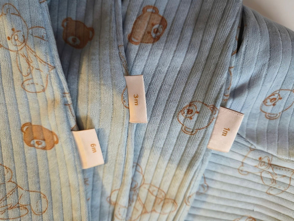 Bundle: 3-Pack 100% Cotton Ribbed Teddy Bear Print Baby Sleepsuits - Slate Blue
