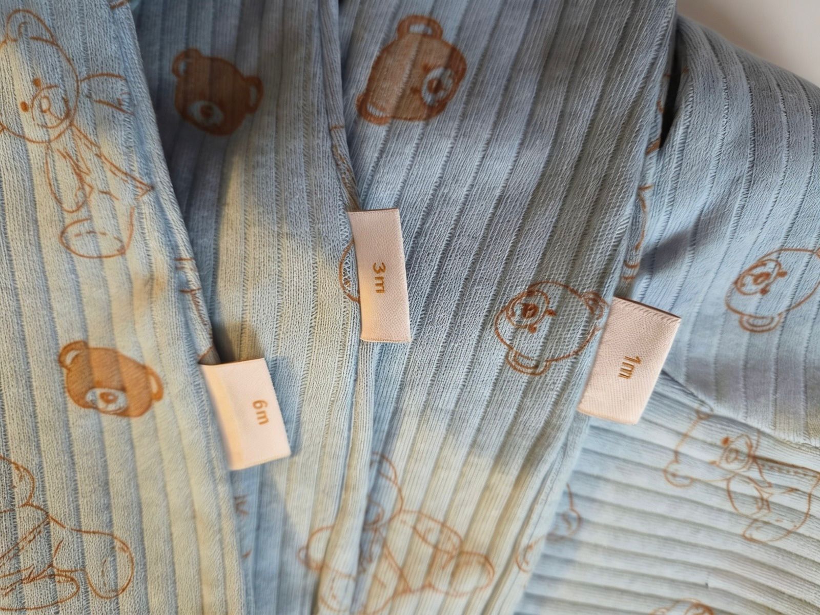 Bundle: 3-Pack 100% Cotton Ribbed Teddy Bear Print Baby Sleepsuits - Slate Blue