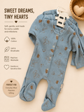Bundle: 3-Pack 100% Cotton Ribbed Teddy Bear Print Baby Sleepsuits - Slate Blue