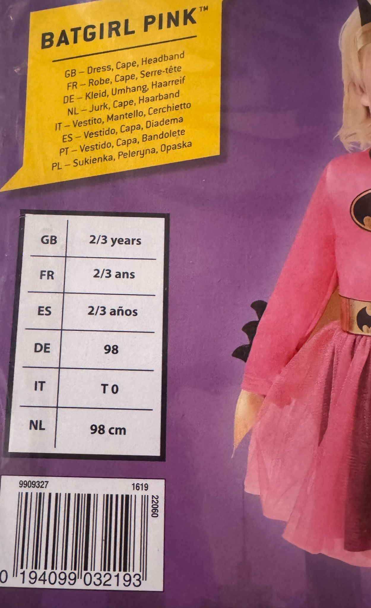 Batgirl Pink Toddler Costume by Amscan